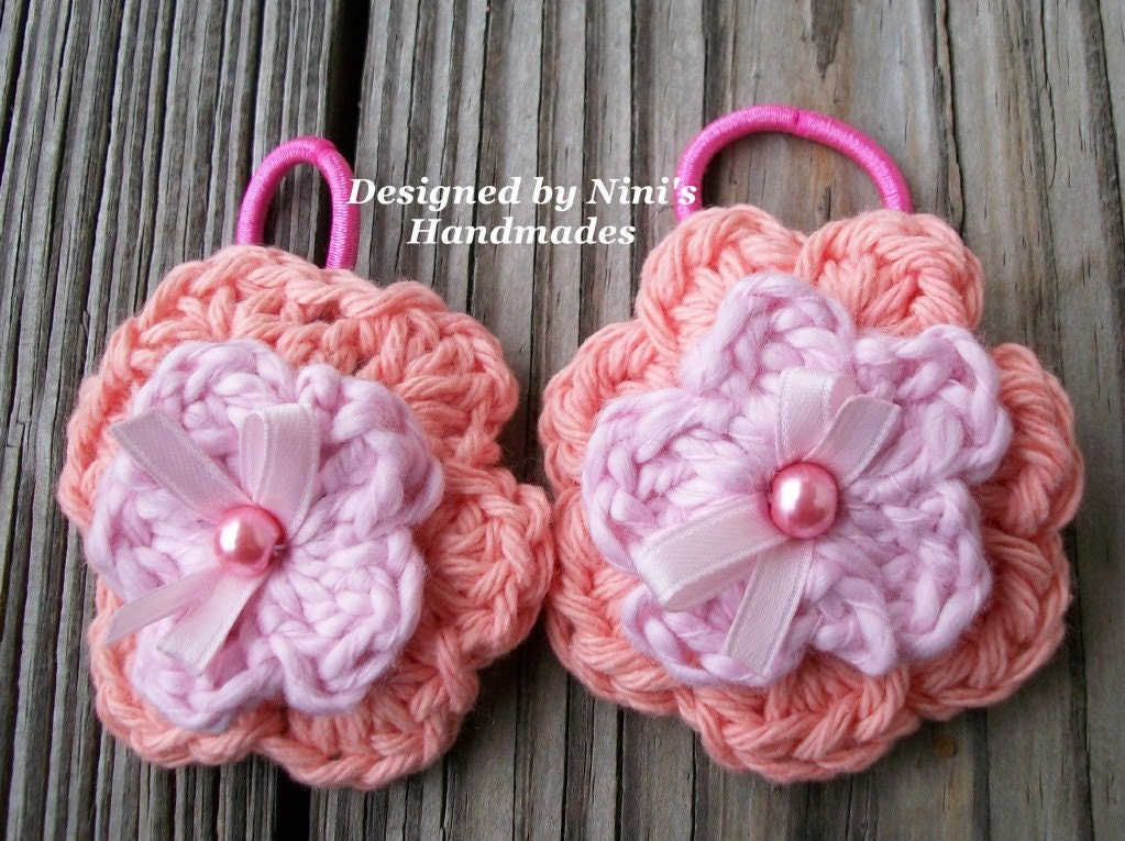 Ready To Ship, COTTON PEACH and Baby Pink  Ponytail Holder, exchangable Elastics, hair pin, headband, toddler hair accessories, hair piece