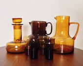 Vintage Mid Century Cocktail Decanter Pitcher Shot Glass Set