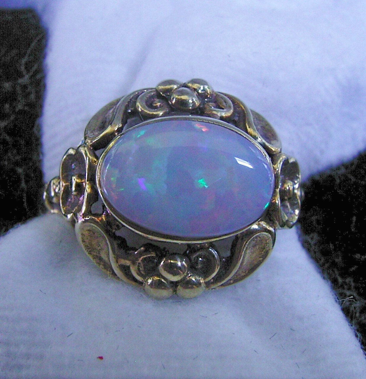 Art Deco Lightning Ridge opal ring 14ct gold