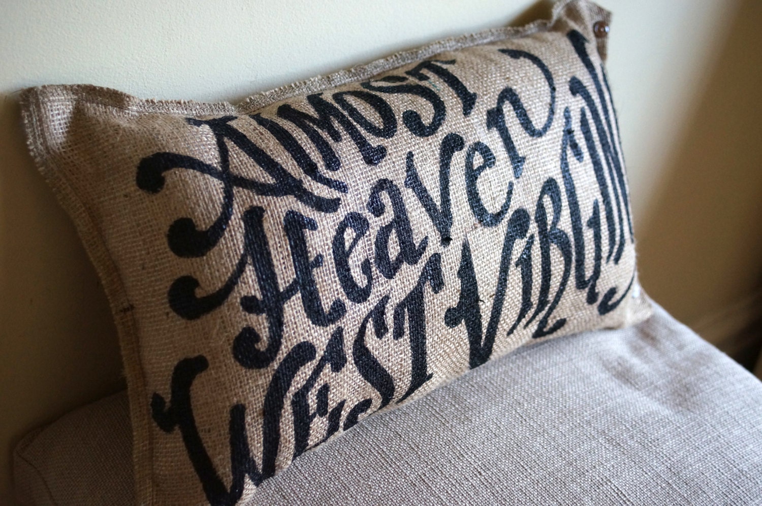 Quincy Burlap Pillow - Almost Heaven, West Virginia