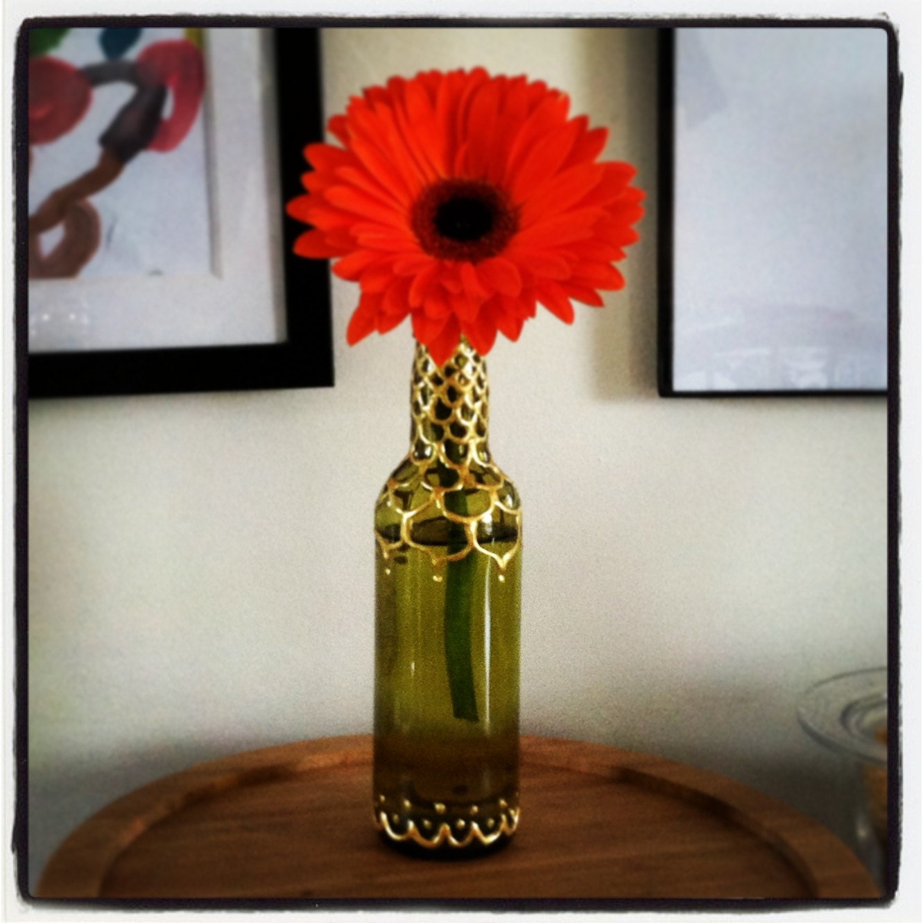 Olive Green and Gold Moroccan-Inspired Vase