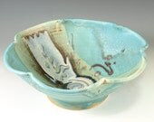 Handmade serving bowl in turquoise blue wheel thrown pottery serving bowl