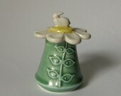 Spring  Bunny Jar in Porcelain White Daisy Lid and  Green Stem Base