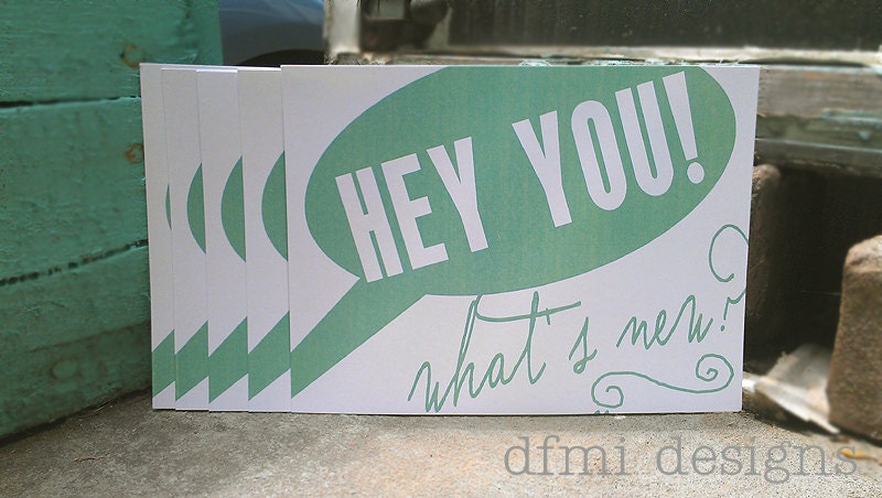HEY YOU what's new....Thinking of You.... Set of 5 fun candy rainbow color post cards