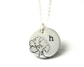 Sterling silver family tree initial necklace