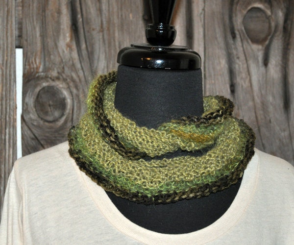 Infinity Scarf Knit Seaweed Salad in Mohair, Silk, Merino Wool and Baby Alpaca yarns