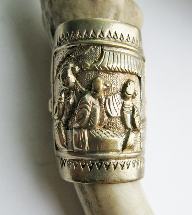 Vintage Antique Chinese Silver Opera Souvenir Ring Amazing Details rare
