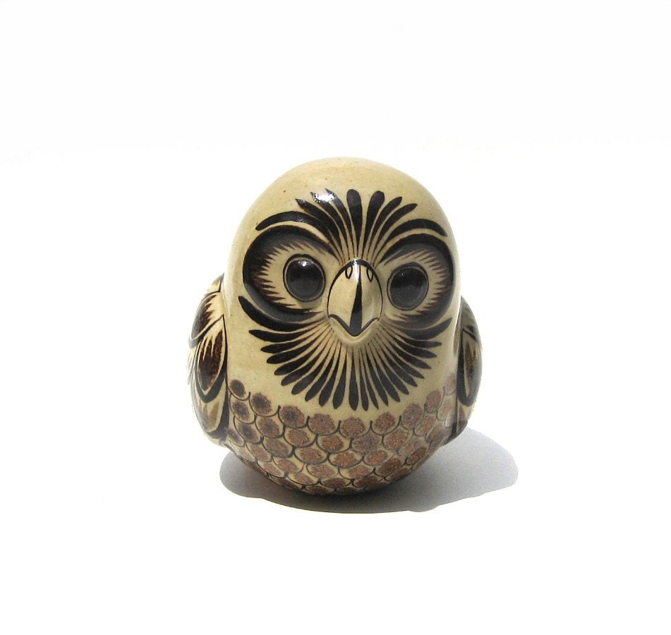 Mexican Pottery Owl - Signed Carlos Villanueva - 1970s Vintage