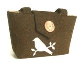 Harris Tweed Purse - Bird Applique - Woodland - Brown Tweed