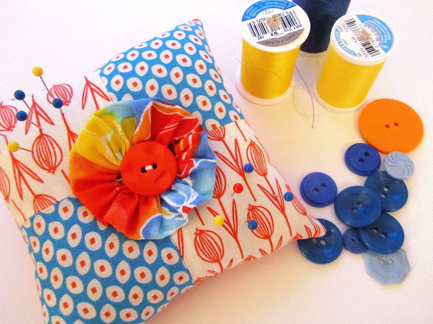 Bright Patchwork Pincushion Mothers Day Pincushion