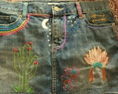 HIPPIE Hand Embroidered DENIM SKIRT