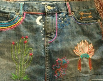 HIPPIE Hand Embroidered DENIM SKIRT