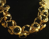 CHUNKY necklace-Vintage Inspired -Black and Gold-Buttons-Costume Jewelry-High Fashion-Statement-:Lightweight-'HARLEM"