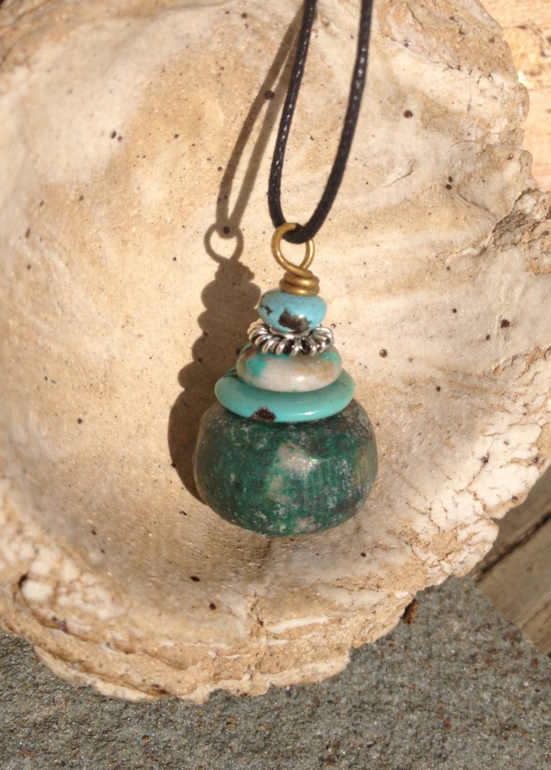 Turquoise Cairn Pendant Necklace With Brass