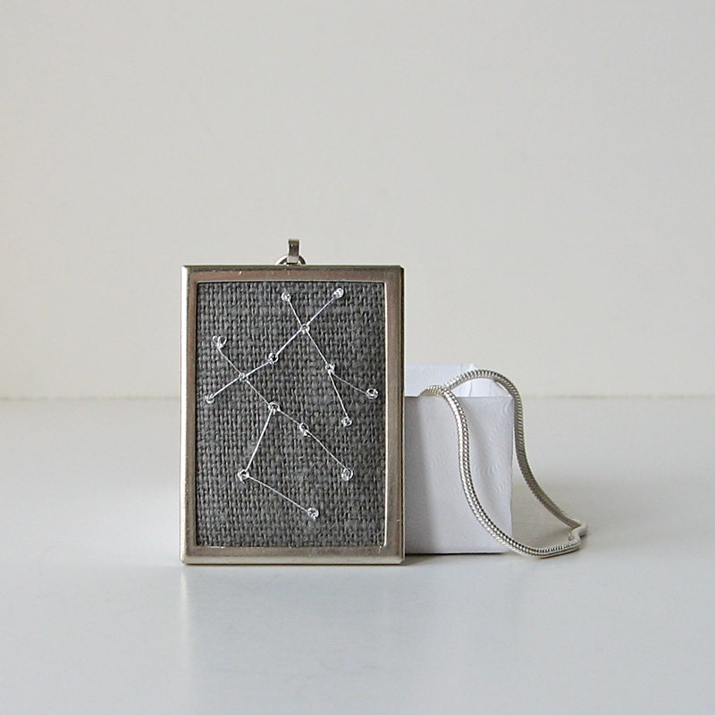 Gemini Necklace Pendant hand embroidered