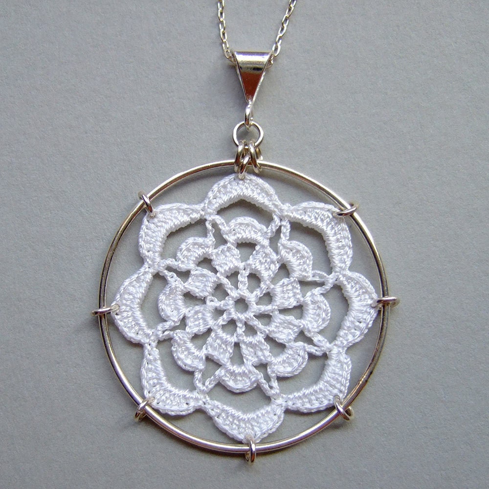 Serendipity Doily Necklace, white silk thread