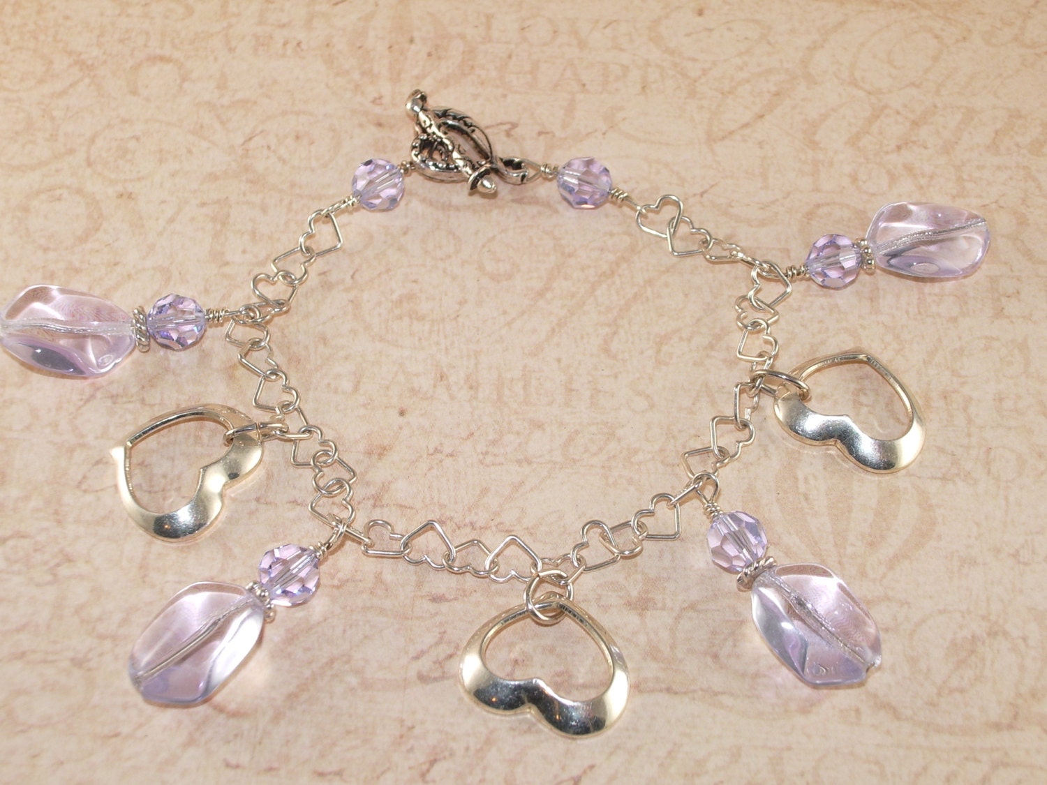 Charm Bracelet, Sterling Silver, Swarovski Crystal, Heart, Alexandrite, Handmade Jewelry