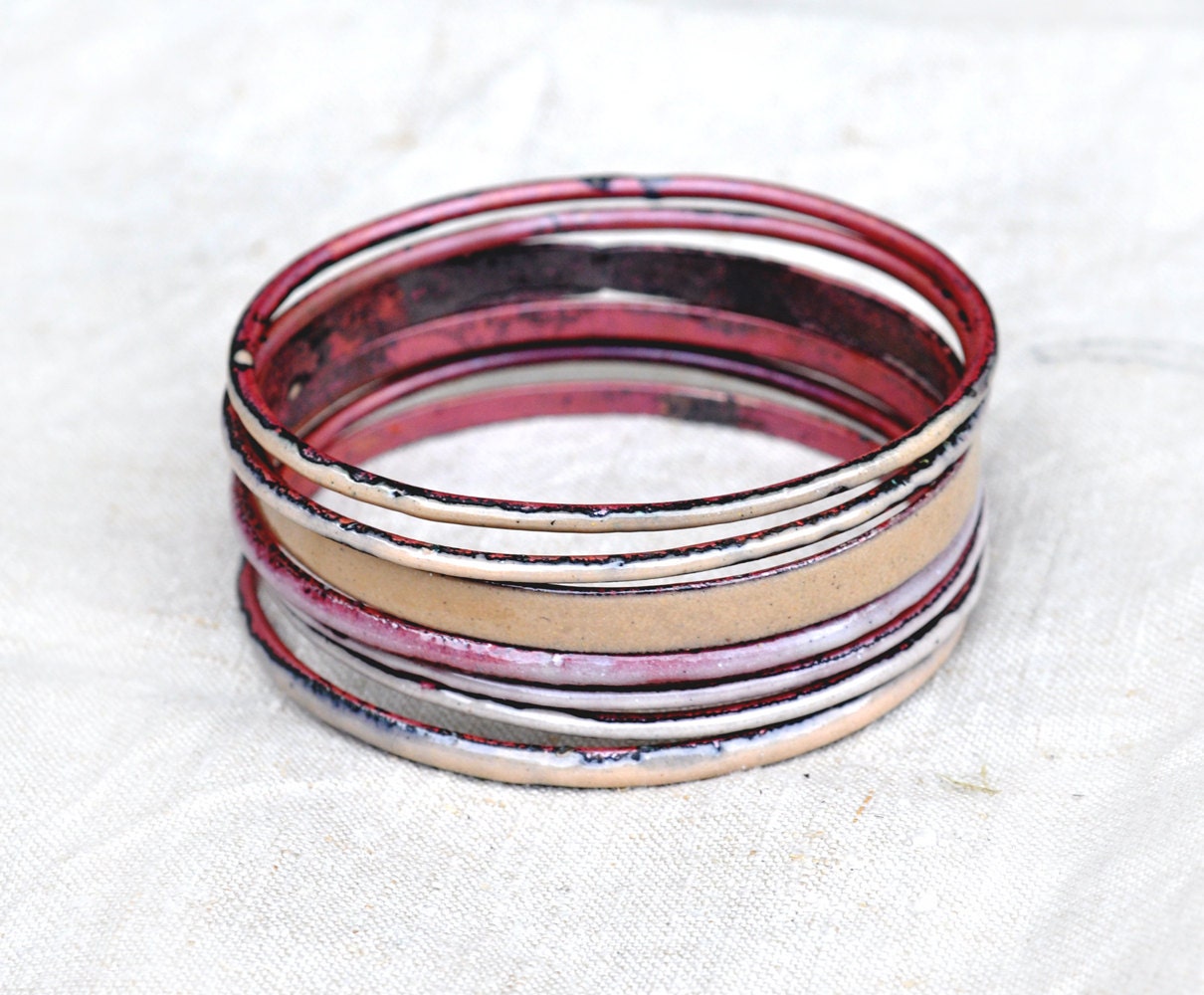 S A L E - Handcrafted Bangle Set - 'Fancy Knickers' - Blue Toned Enamel Bracelets