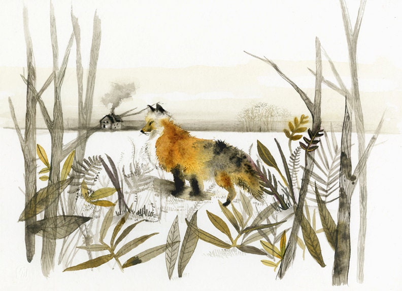 Fox Print of an original watercolor- "January Fox"