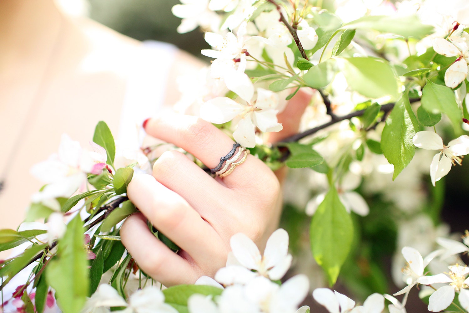 Lace "wave" stacking ring set in solid 10k gold and sterling silver