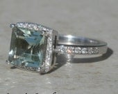 Princess Cut Prasiolite Green Amethyst Ring with Diamond Halo - LS1300