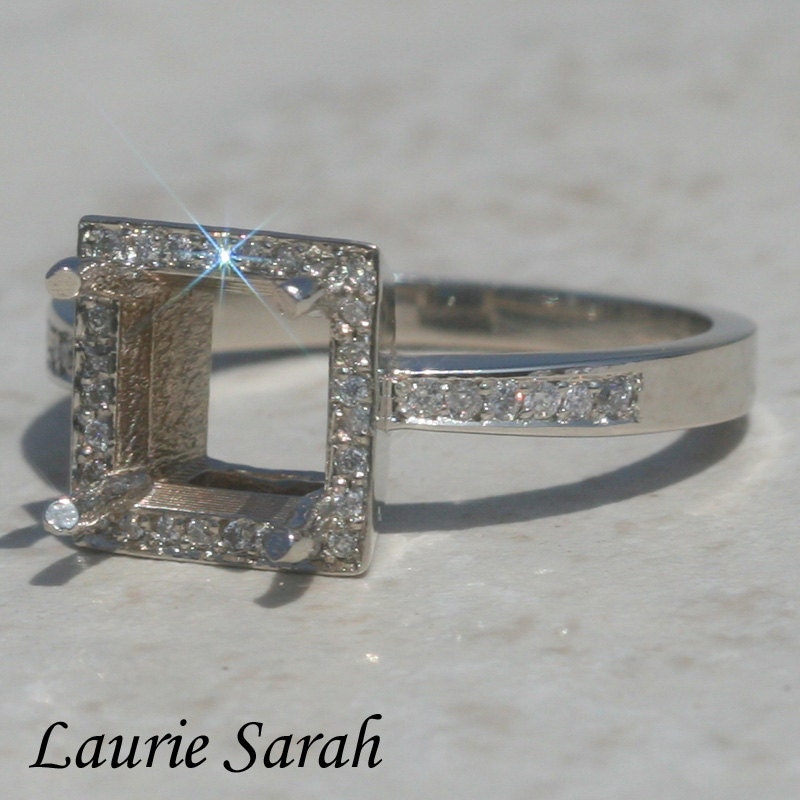 Diamond Halo Engagement Ring Semi Mount for an Asscher, Square, Radiant, Cushion, or Princess Cut Gemstone  - LS362