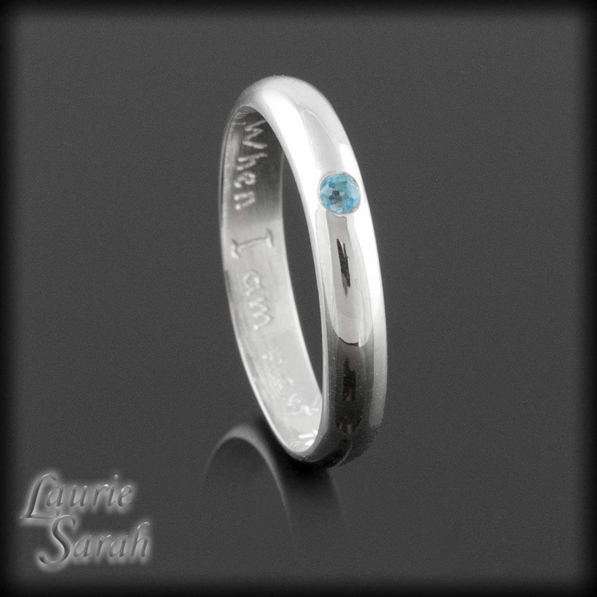 Genuine Sterling Silver Woman's Wedding Band with Bezel Set Blue Topaz - December Birthstone Ring - LS2749