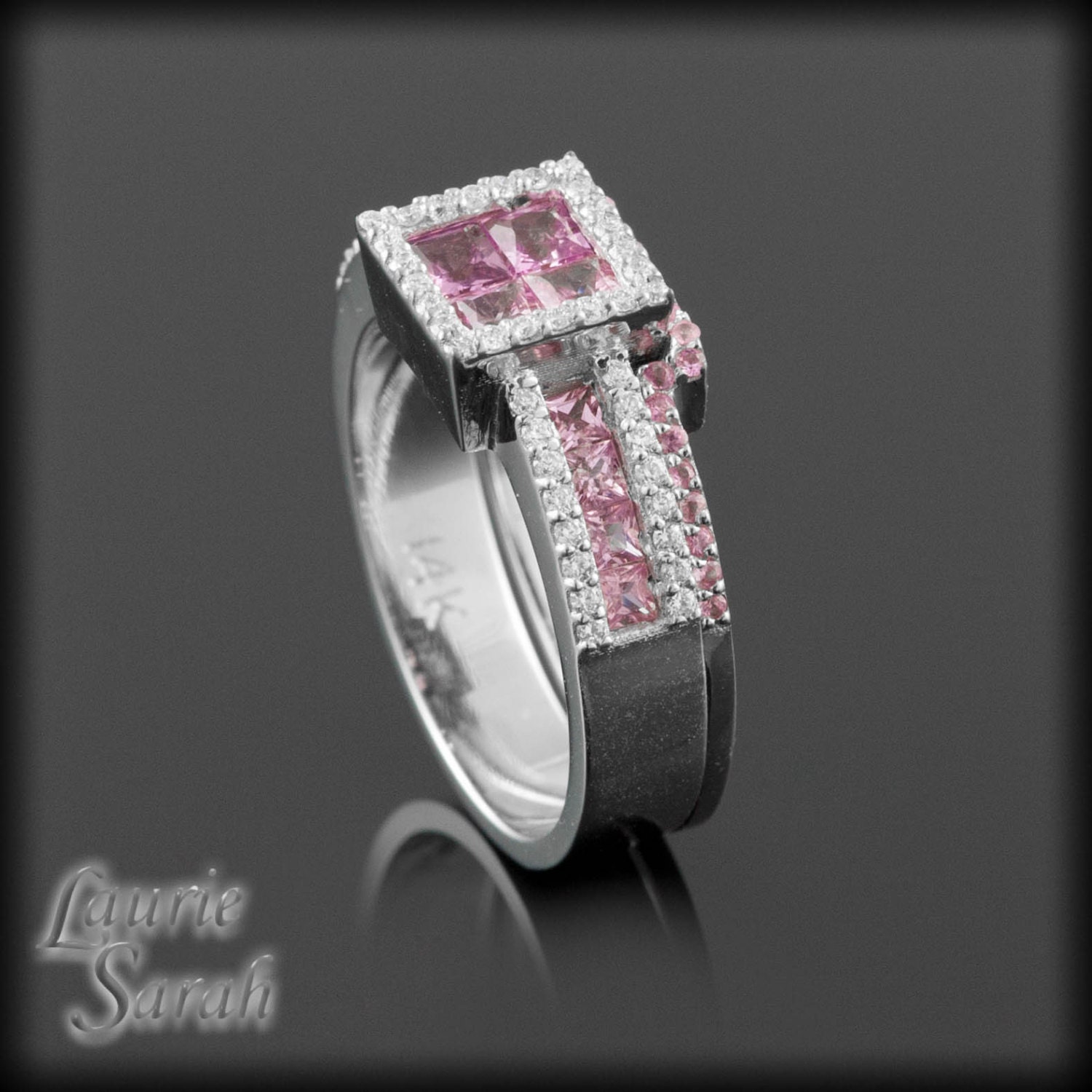 Pink Sapphire and Diamond Engagement and Wedding Ring Set - LS947