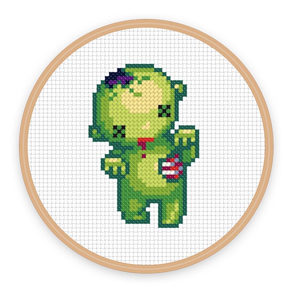 BRAAAINS ZOMBIE: a pixel art counted cross stitch pattern - digital download - printable pdf file