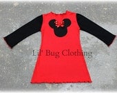 Custom Boutique Knit Minnie Mouse Red Dress  Black Sleeves 3m 6m 9m 12 18 24 2t 3t 4t 5t 6 7 8 9 10  girl