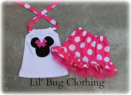 Custom Boutique Clothing  Hot Pink White Jumbo Dot Minnie Mouse Tulle Skirt Halter