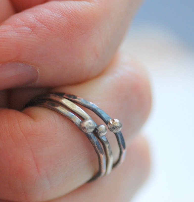 Mixed Metal Rings, Hammered Rings, Silver Droplet Rings, Skinny Rings, Stacking Rings, Rustic Rings, Set of 3, MADE TO ORDER