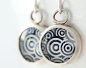 Mod Earrings, Retro Earrings, Paper Earrings, Psycheldelic Jewelry, Bezel Earrings, Geometric, Black and White, 1970's, Wild Woman Jewelry