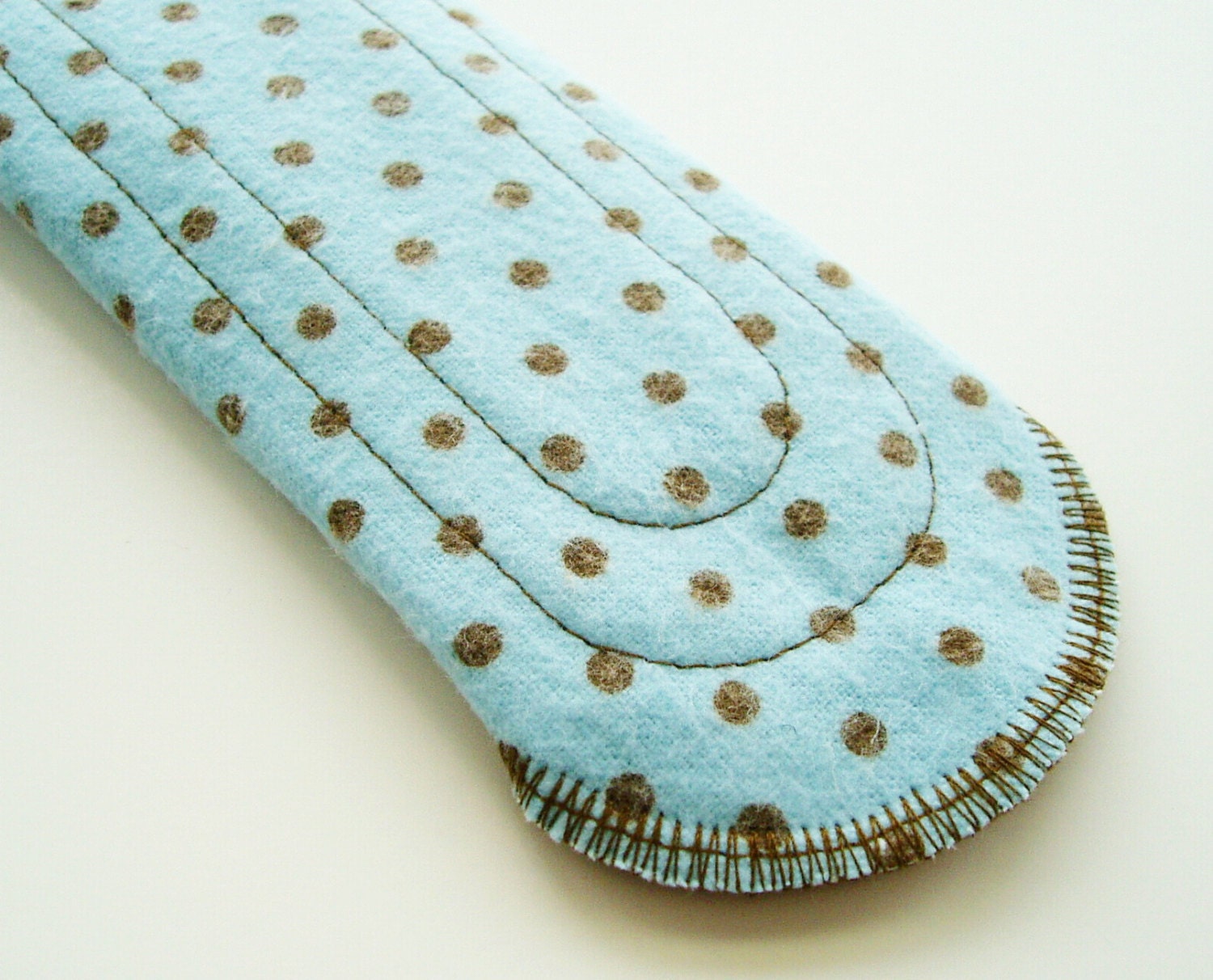 8in Flannel Panty Liner w/ Wings - Blue & Brown Dots - Cloth Menstrual Pad