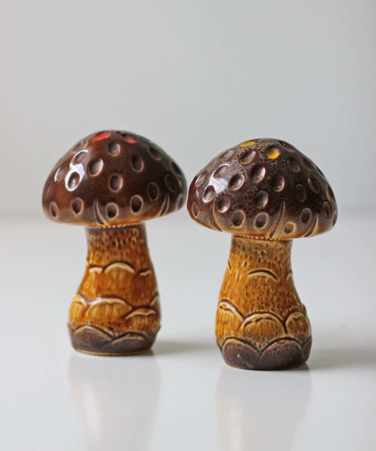 set of large brown mushroom salt and pepper shakers Japan
