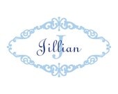 Personalized Name and Initial Scrolled Monogram Wall Decal Vinyl Wall Art Sticker Baby Girl Name Decal