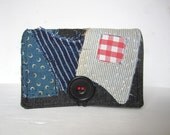 Patchwork clutch oversized wallet for travel and everyday in rugged japanese boro stripes for smartphone passport camera organization