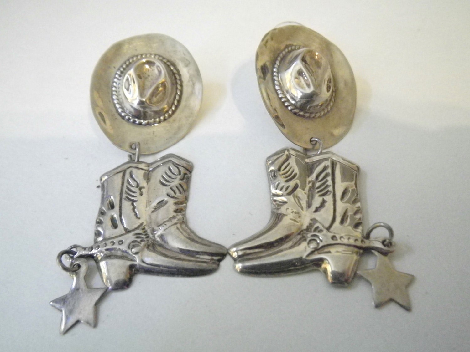Sterling Silver Earrings Western Cowboy Hat Boots & Spurs