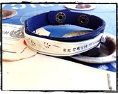 Breathe Stamped Spoon Handle Slim Leather Cuff in Black