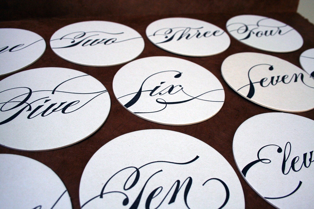 Set of 12 - Letterpress Printed Script Number Coasters