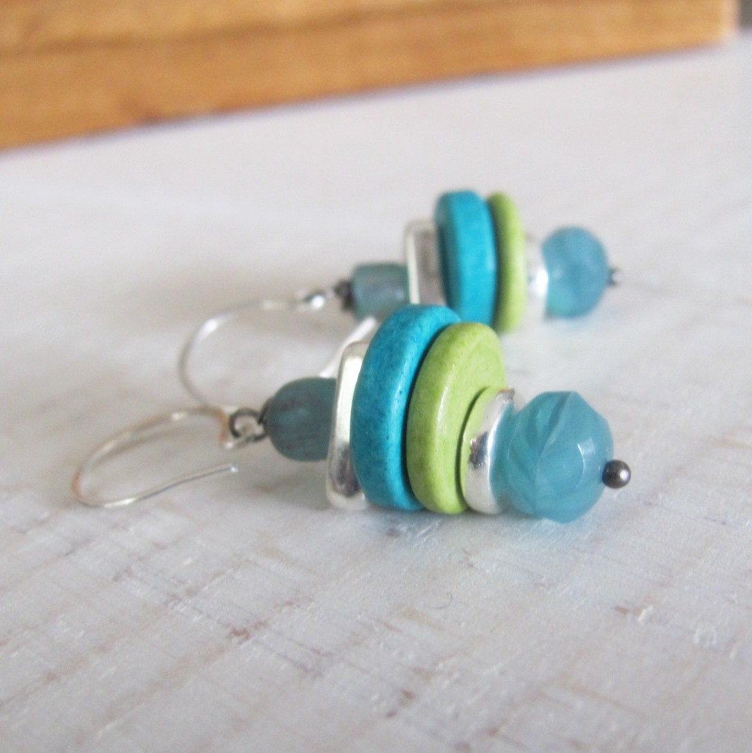 Bali Hai Earrings - Lime Green and Turquoise Ceramic Earrings