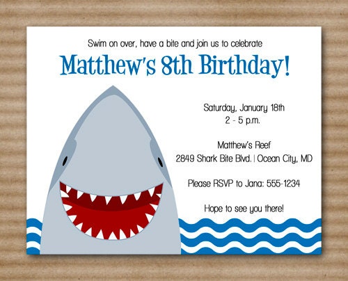 Shark Invitation / Shark Birthday / Fish / Beach / Pool - PRINTED / Printable PDF File Also Available