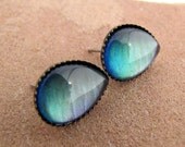 Small Teardrop Post Earrings - Shifter Purple Green Blue Shimmer Tear Drops