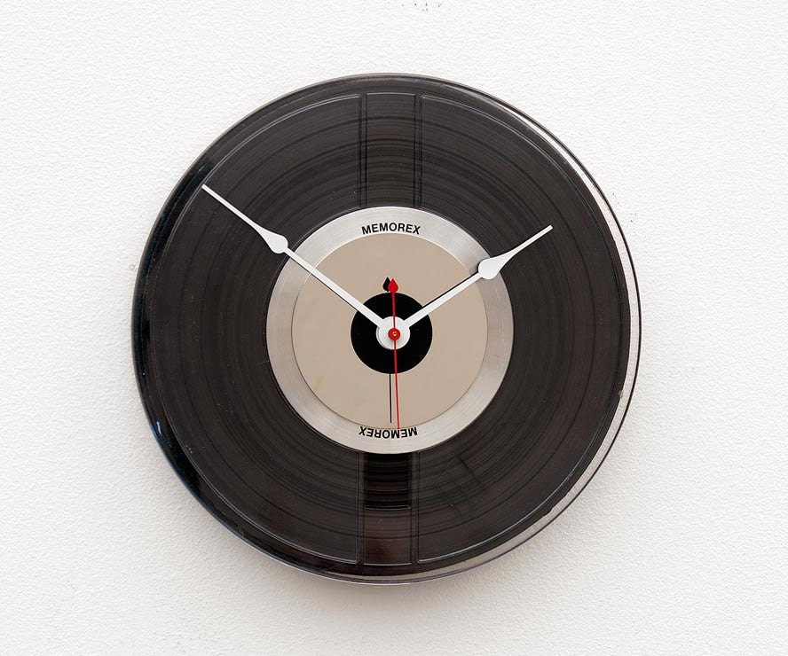 Recycled magnetic tape reel clock
