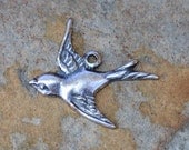2 Bird Charms Antique Silver West Facing -  Trinity Brass Co