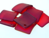 2 Red Sea Glass 22mm Curved Diamond Square Pendants - Beach Glass