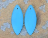 2 Opaque Blue Opal Sea Glass 33mm x 13mm Spindle Marquise Focal Pendant - Beach Glass