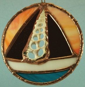 Stained Glass Sailboat Sea Shell Combo Sunset Suncatcher