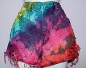 diagonal tie dyed rainbow shorts
