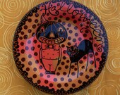 Halloween Hand Painted Ceramic Large Plate Pumpkin Man Black Cat by Sharon Bloom